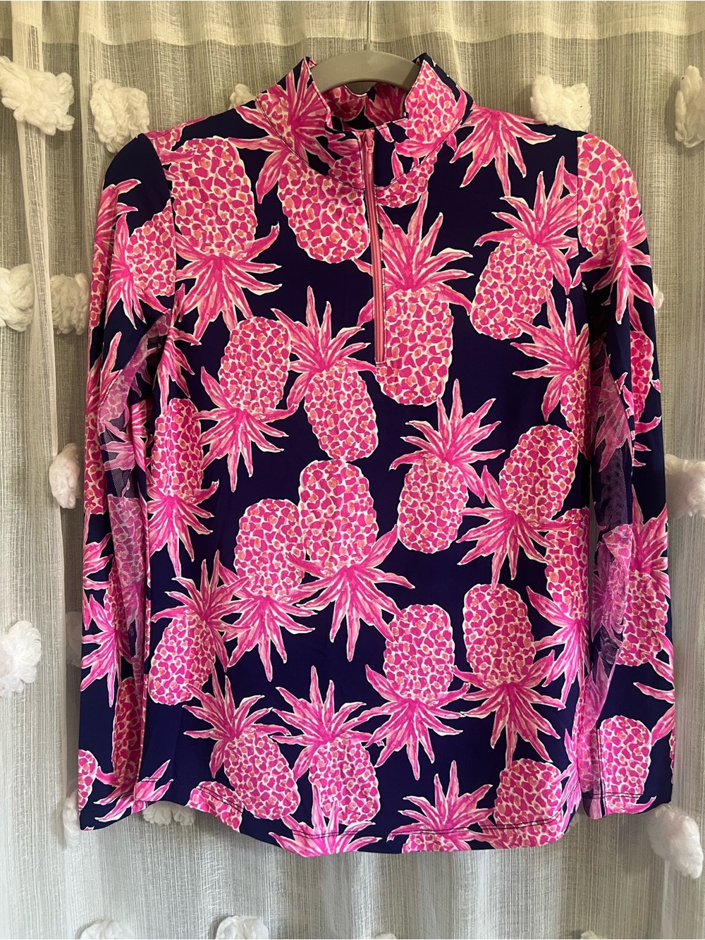 G Lifestyle Pink Pineapple Print Quarter-Zip Top